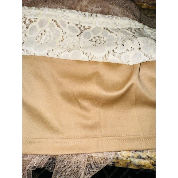 NWT RYU IVORY DRESS TAN TULLE NUDE LACE TIE NECK HALTER M Party Wedding Cocktail - Picture 13 of 14